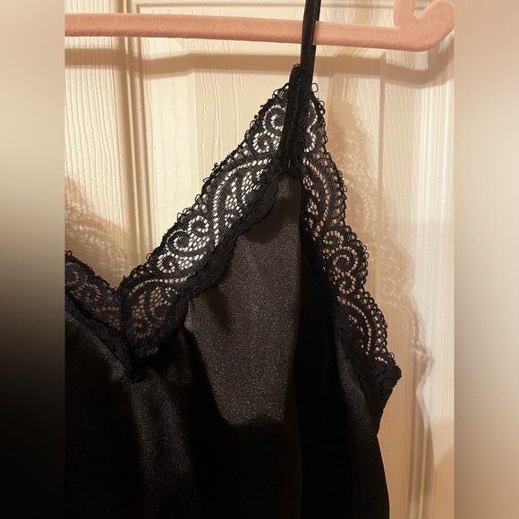 Women’s Forever 21 Black Silk Slip Dress with Lace - Picture 2 of 5
